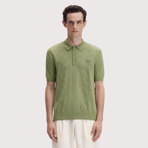 Fred Perry Pointelle Knitted Short Sleeve Shirt | Olive - K9749