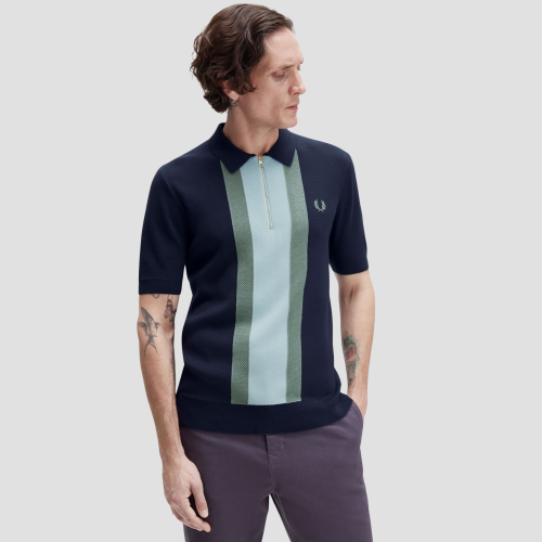 Fred Perry Knitted Polo Shirt | Textured Stripe Knitted Shirt