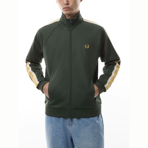 Fred Perry Two Colour Tape Track Jacket | Green -J9045-X89