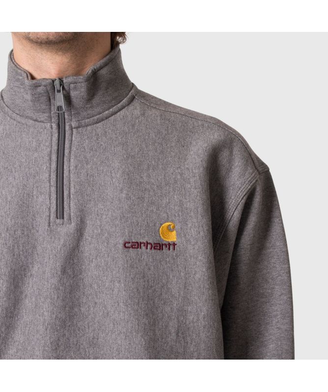 Carhartt WIP Half Zip American Script Sweatshirt | Dark Grey