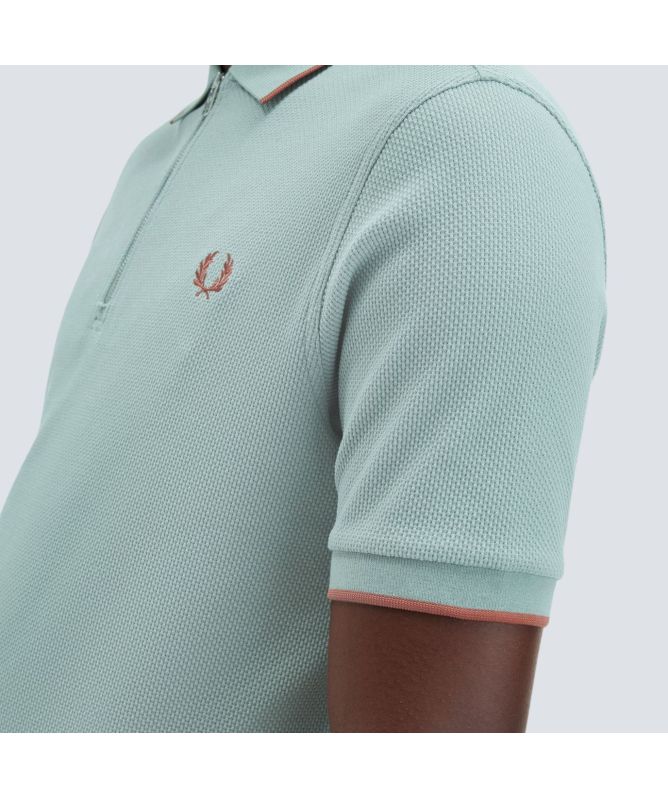 Fred Perry Textured Zip Neck Polo Shirt | Black - M9882-102