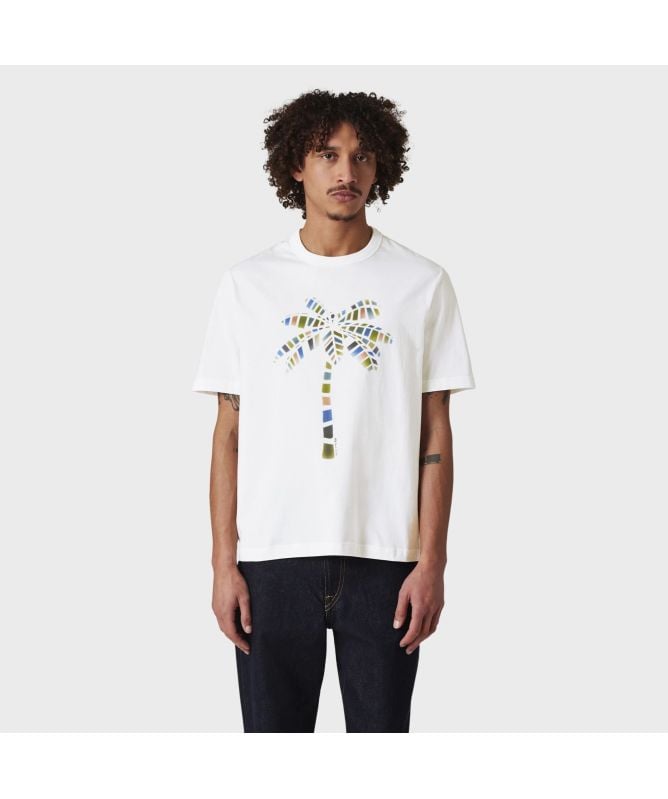 Tシャツ・カットソー PAUL SMITH Men T-shirt White M2R220XPP5119 02 Paul Smith Palm Tree Graphic T-Shirt | White-M2R-220X-PP5073