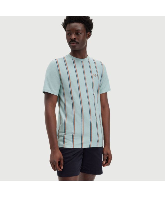 Fred Perry Striped Crepe Pique C Neck T-Shirt | Sage-M9867