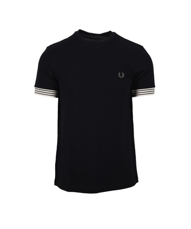 ◇FRED PERRY◇ Sharp Striped Cuff T-Shirt R96 AFPM2437707R96 Fred Perry Striped Cuff T-Shirt - Field Green - M7707-638