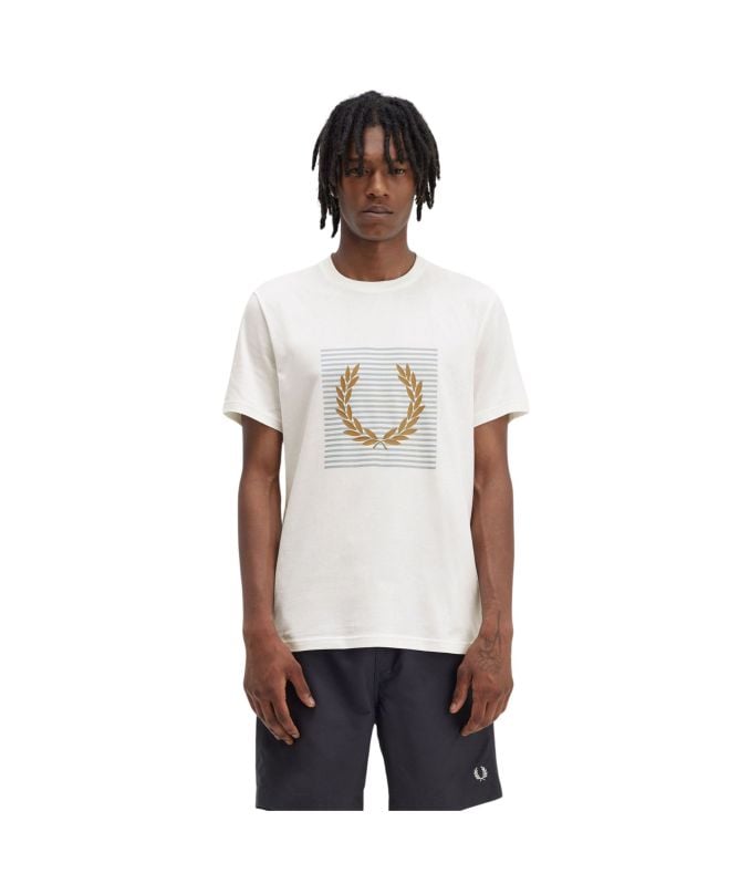 Fred Perry Mens Striped Laurel Tee | White - M7832