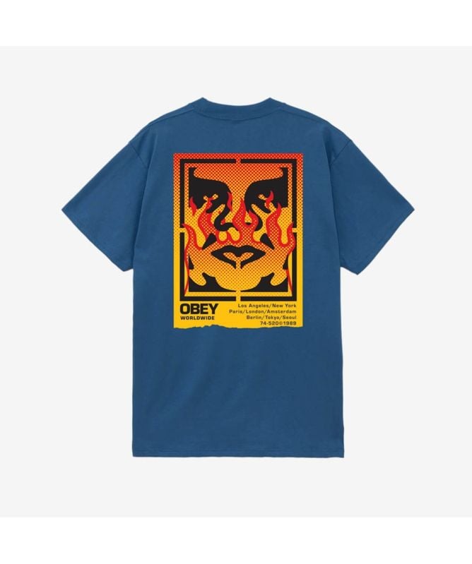 Obey Icon Stencil Flame T-Shirt | Black - 165264048, Blue