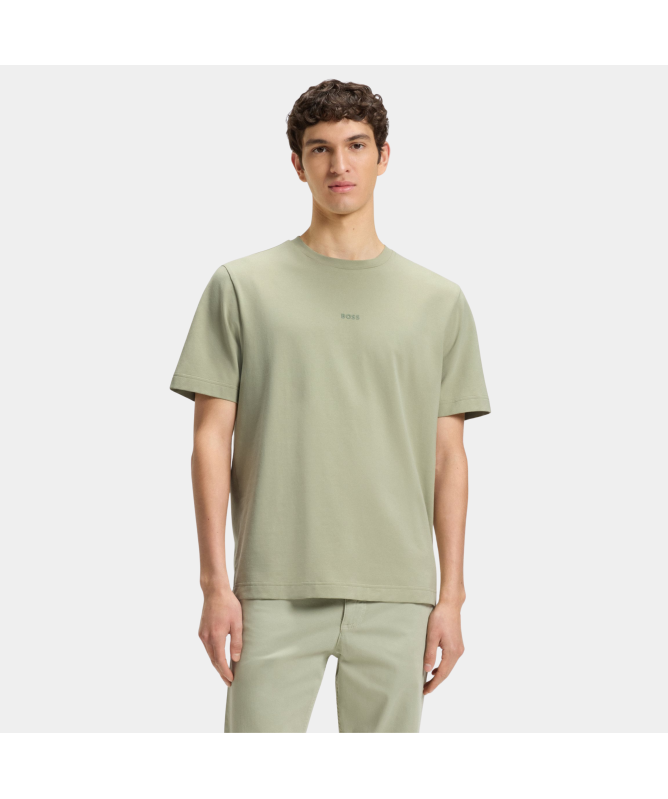 Tシャツ・カットソー BOSS Men T-shirt Olive 50468347 373 BOSS COTTON-JERSEY T-SHIRT WITH COLOUR-BLOCKED LOGO PRINT