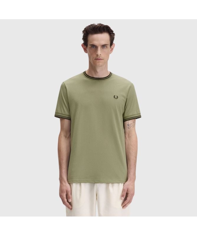 Fred Perry Twin Tipped Crew Neck T-Shirt | Olive - M1588-Y64