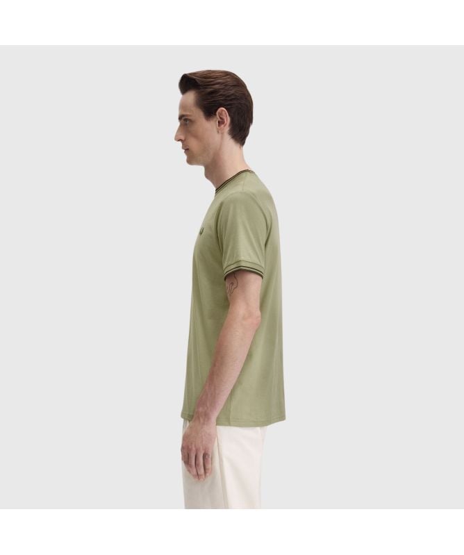 Fred Perry Twin Tipped Crew Neck T-Shirt | Olive - M1588-Y64