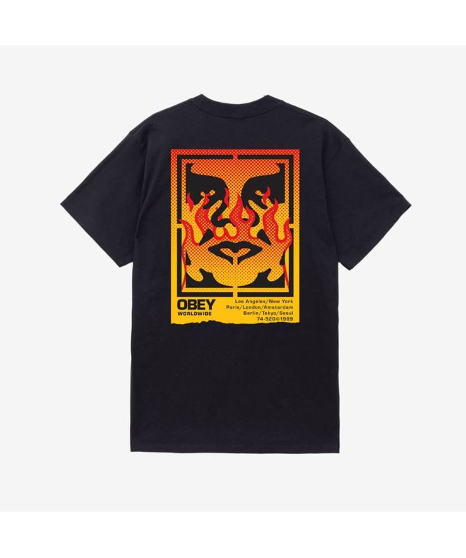 Tシャツ・カットソー OBEY Men T-shirt Black 165264048 BLK Obey Icon Stencil Flame T-Shirt | Black - 165264048, Blue
