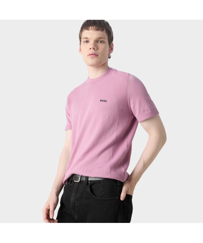 Tシャツ・カットソー BOSS Men T-shirt Lilac 50473278 549 BOSS - Stretch-cotton regular-fit T-shirt with contrast logo