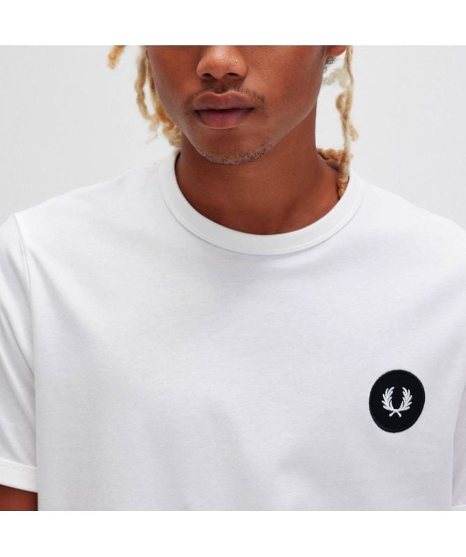 Fred Perry Laurel Wreath Patch C-Neck T-Shirt | White-M5679