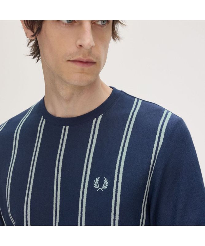 Fred Perry Striped Crepe Pique C Neck T-Shirt | Sage-M9867