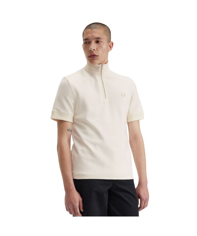 Fred Perry Mens Slub ¼ Zip | Ecru - M7856