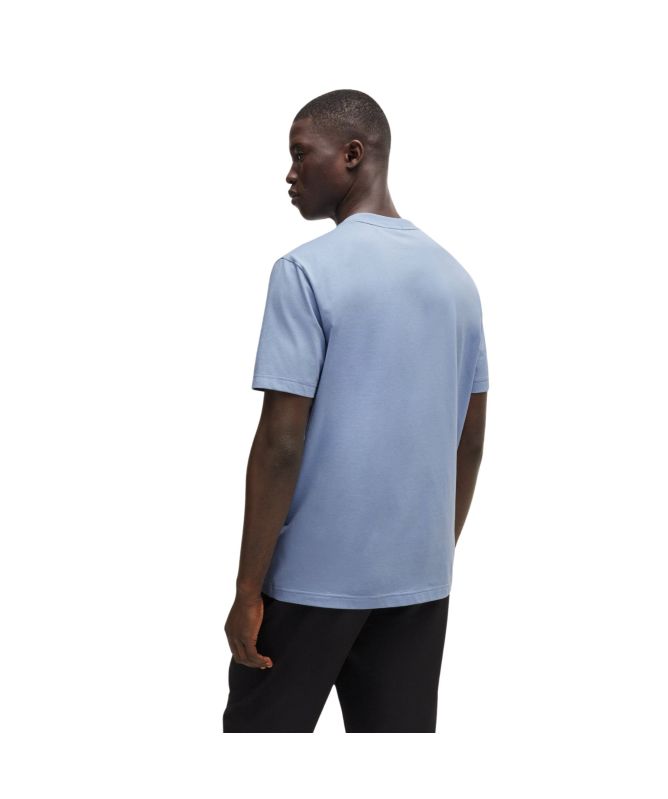 Tシャツ・カットソー BOSS Men T-shirt Blue 50506373 402 BOSS - Stretch-cotton regular-fit T-shirt with contrast logo