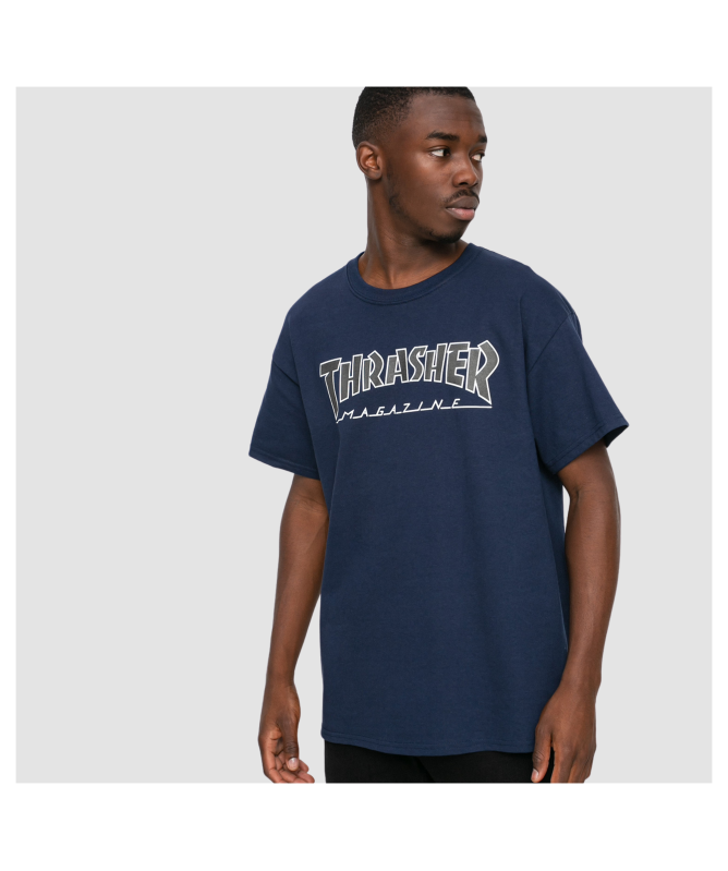 【THRASHER】 OUTLINED CREW [BLACK/BLUE] Outlined Thrasher T-Shirt in black-blue – TITUS