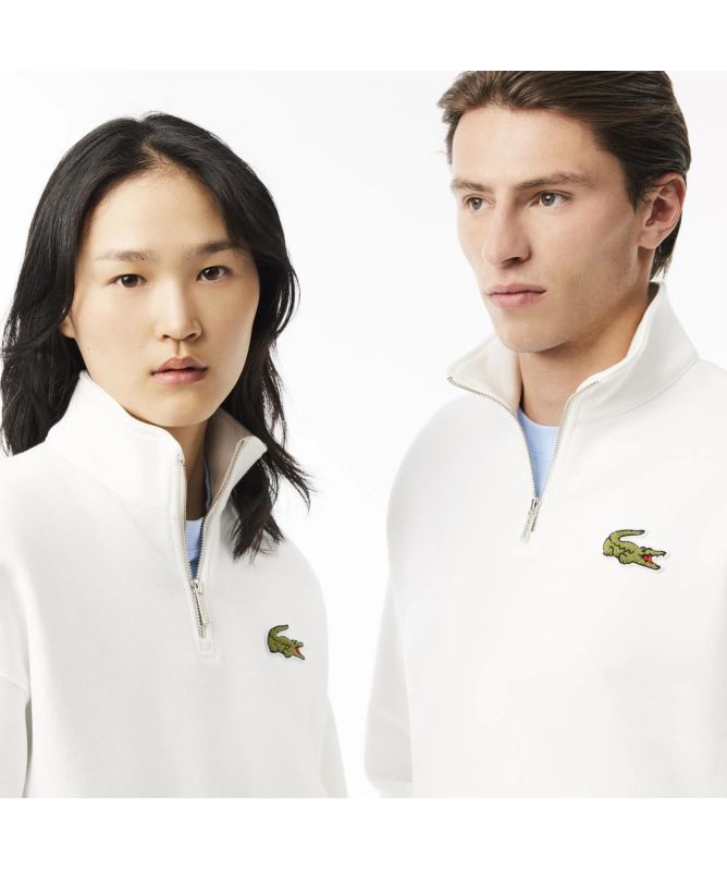 Lacoste Unisex ¼ Zip Loose Fit Sweatshirt | White- SH2748