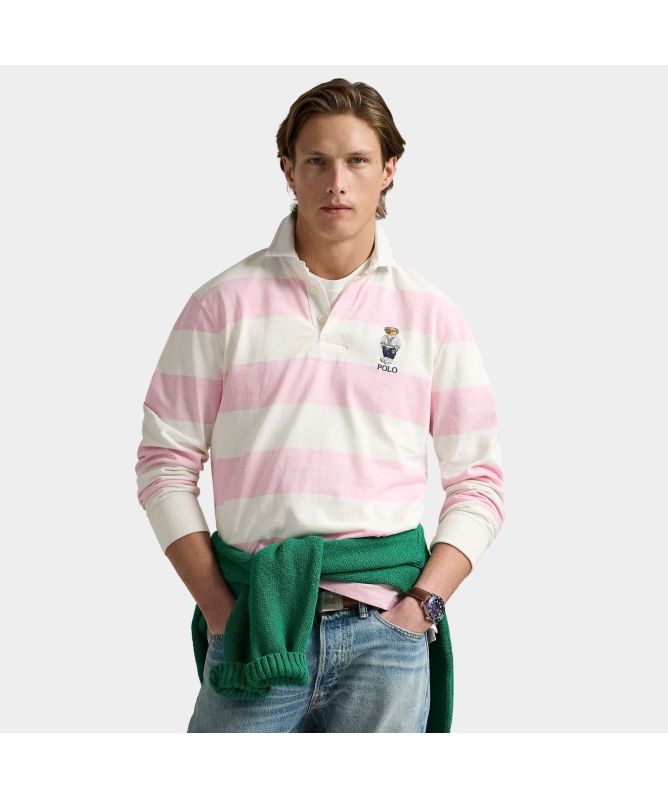 Polo Ralph Lauren Classic Fit Polo Bear Jersey Rugby Shirt | Pink/White