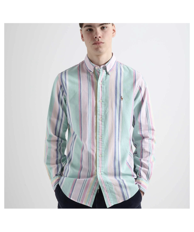 Tシャツ・カットソー Ralph Lauren SS25 Embroidered oxford shirt (710906622 002) Oxford shirt with striped pattern and logo embroidery brand