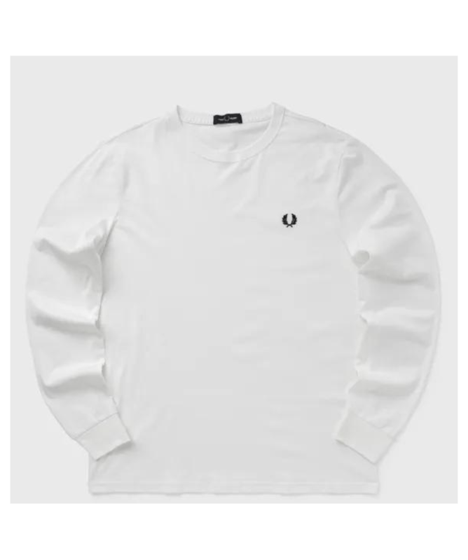 Tシャツ・カットソー FRED PERRY Men T-shirt White M8700 129 Fred Perry Men's Long Sleeve Crew Neck T-Shirt | White M8700-129