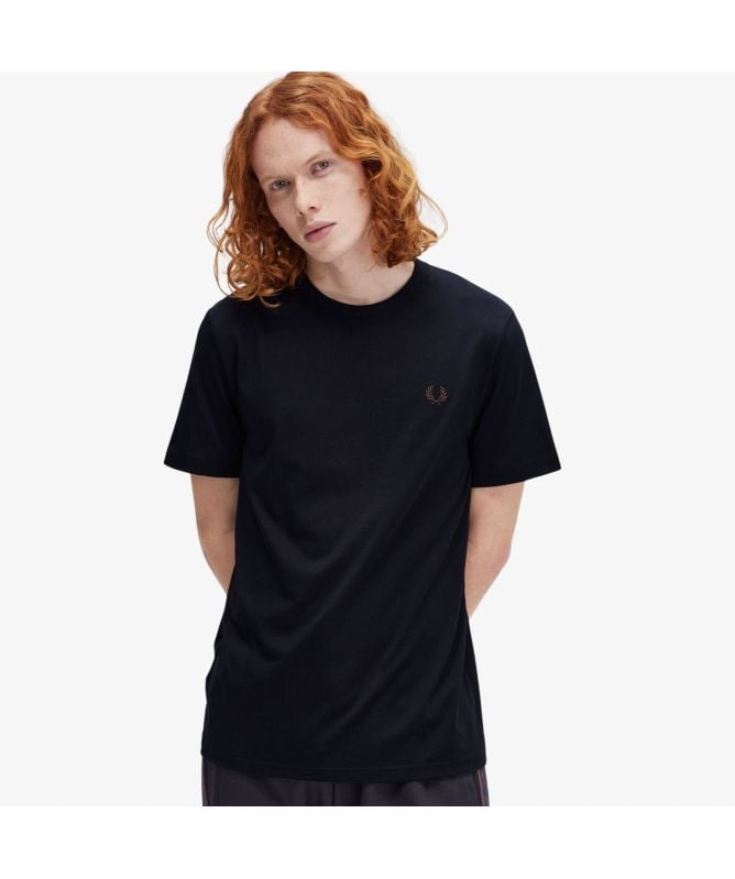 Tシャツ・カットソー FRED PERRY FW24 T-SHIRT WITH LOGO (FP M1600 51 W50) Fred Perry Crewneck T-Shirt | Navy-M1600-W71 -kular fashion