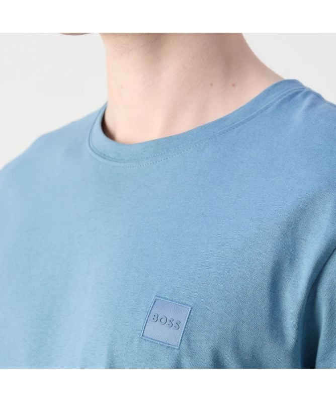 Tシャツ・カットソー BOSS Tales Logo Patch Cotton T-Shirt Light Blue BOSS - Relaxed-fit T-shirt in stretch cotton with logo