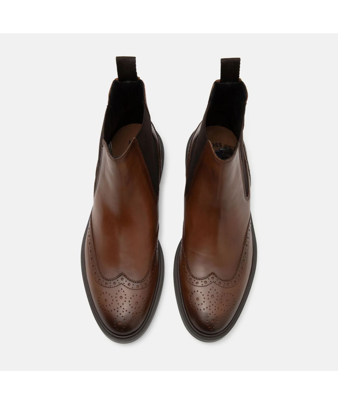 BOSS Mens Brown Heel Pull-Tab Derrek Round Toe Block Heel Leather Chelsea 13 Wrote three haikus as a shout out to @nicholastemplemanltd  main image 3