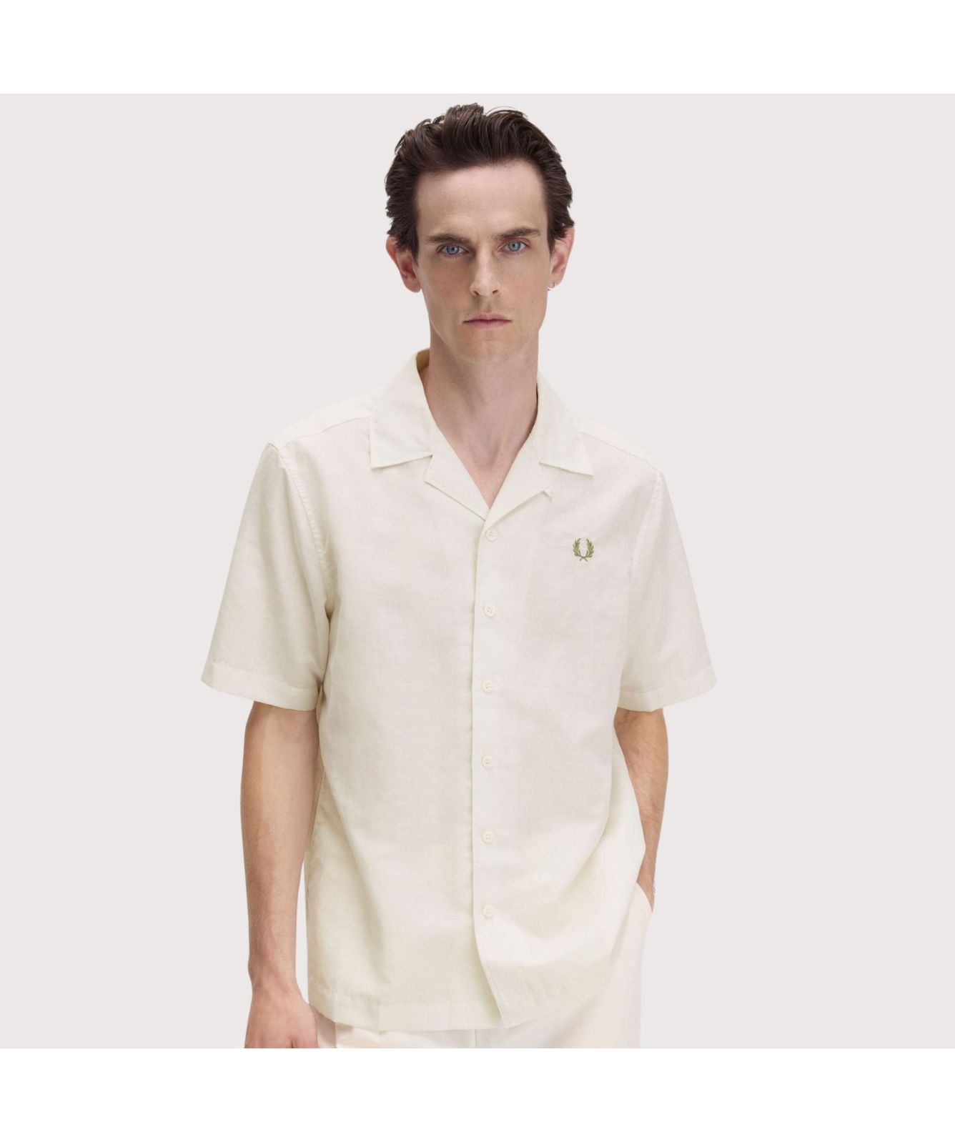 Fred Perry Linen Blend Revere Collar Shirt | Light Ecru - M9901-760
