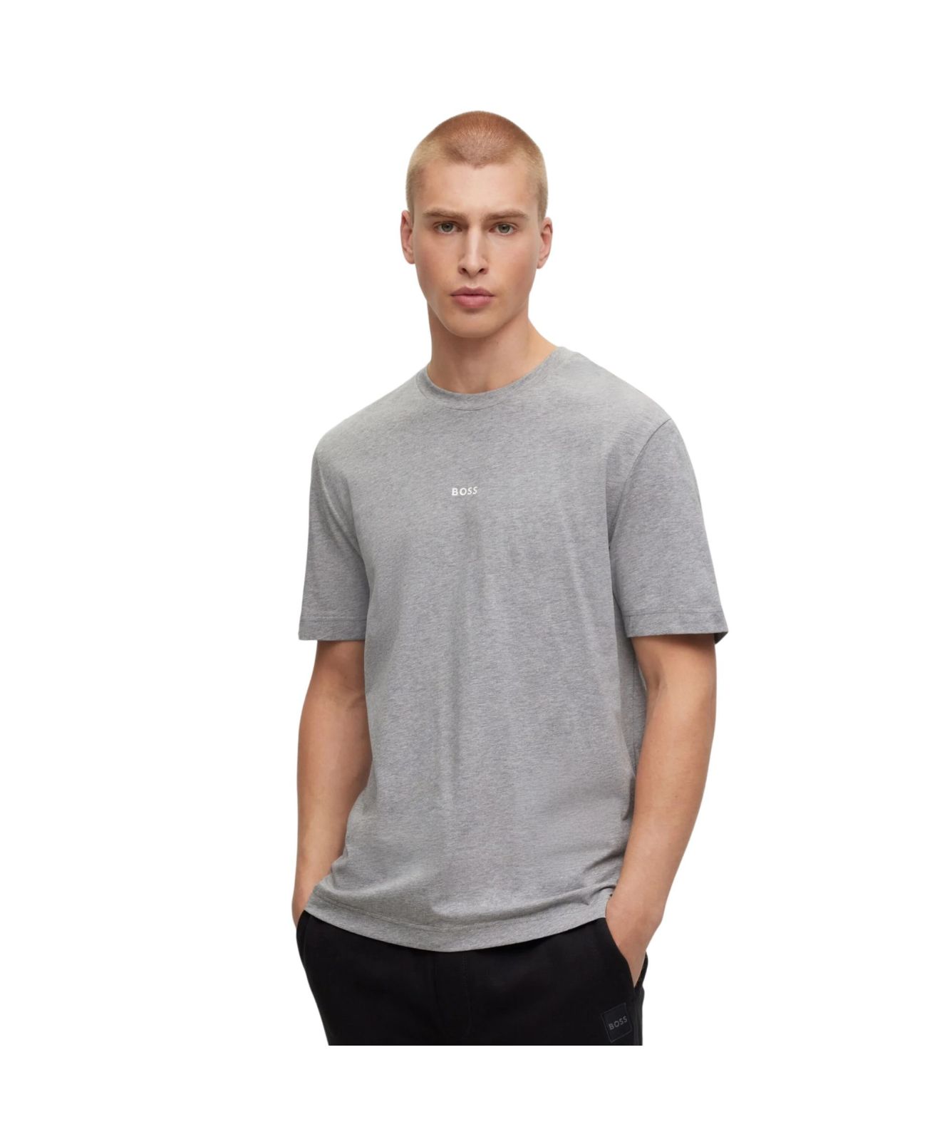 Tシャツ・カットソー BOSS Men T-shirt White 50473278 100 BOSS - Stretch-cotton T-shirt with logo print - White