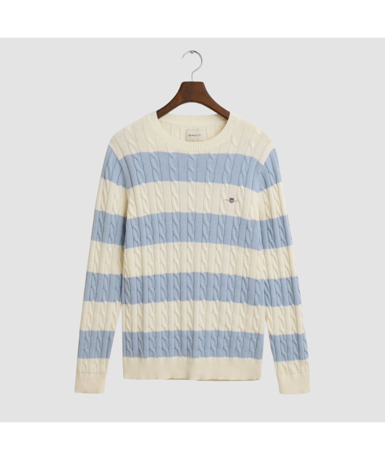 GANT Cotton Cable Crew Neck Dark Jeans Blue Melange En