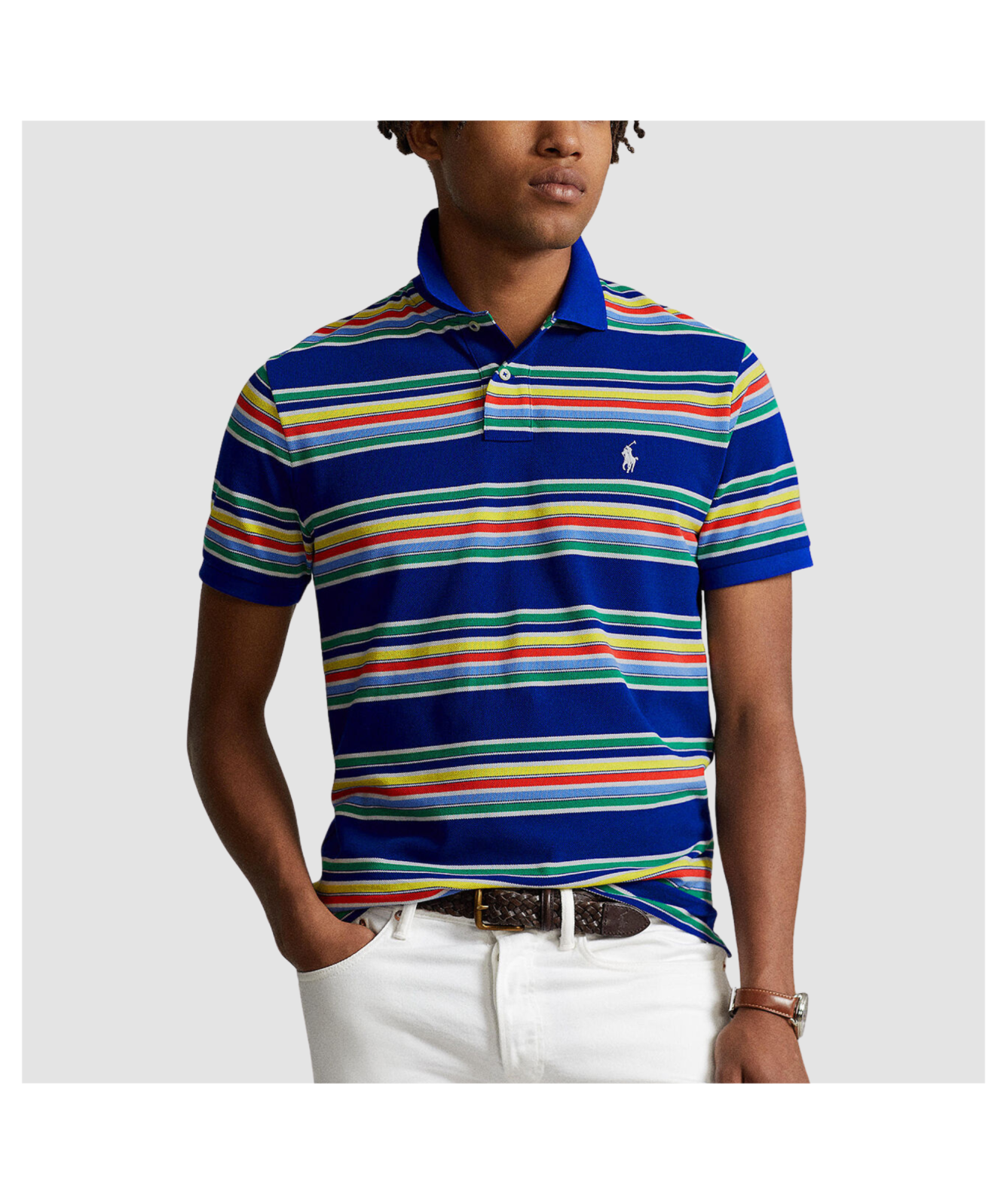 Polo Ralph Lauren Men's Classic Fit Striped Mesh Polo Shirt Blue