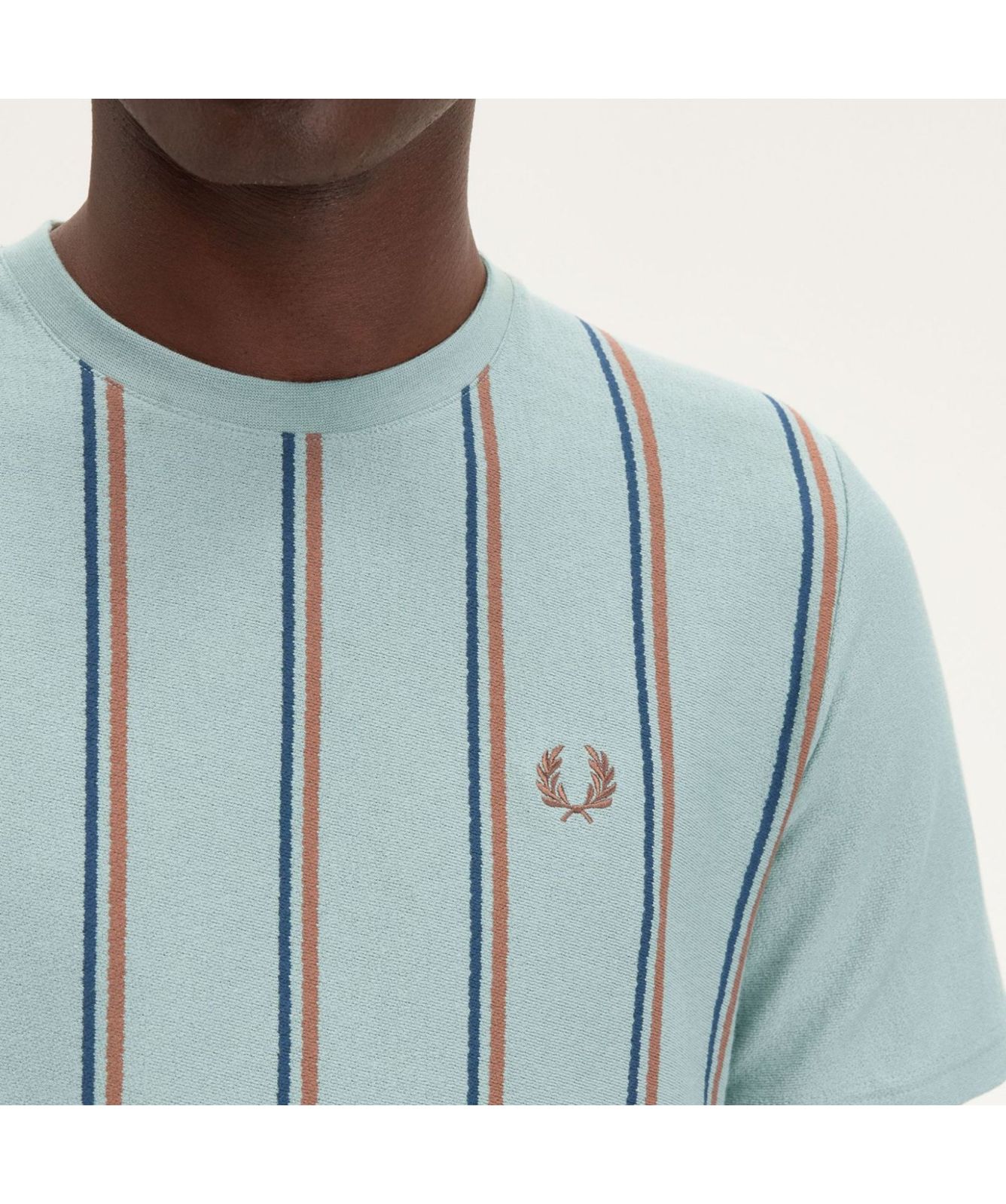 Fred Perry Striped Crepe Pique C Neck T-Shirt | Sage-M9867