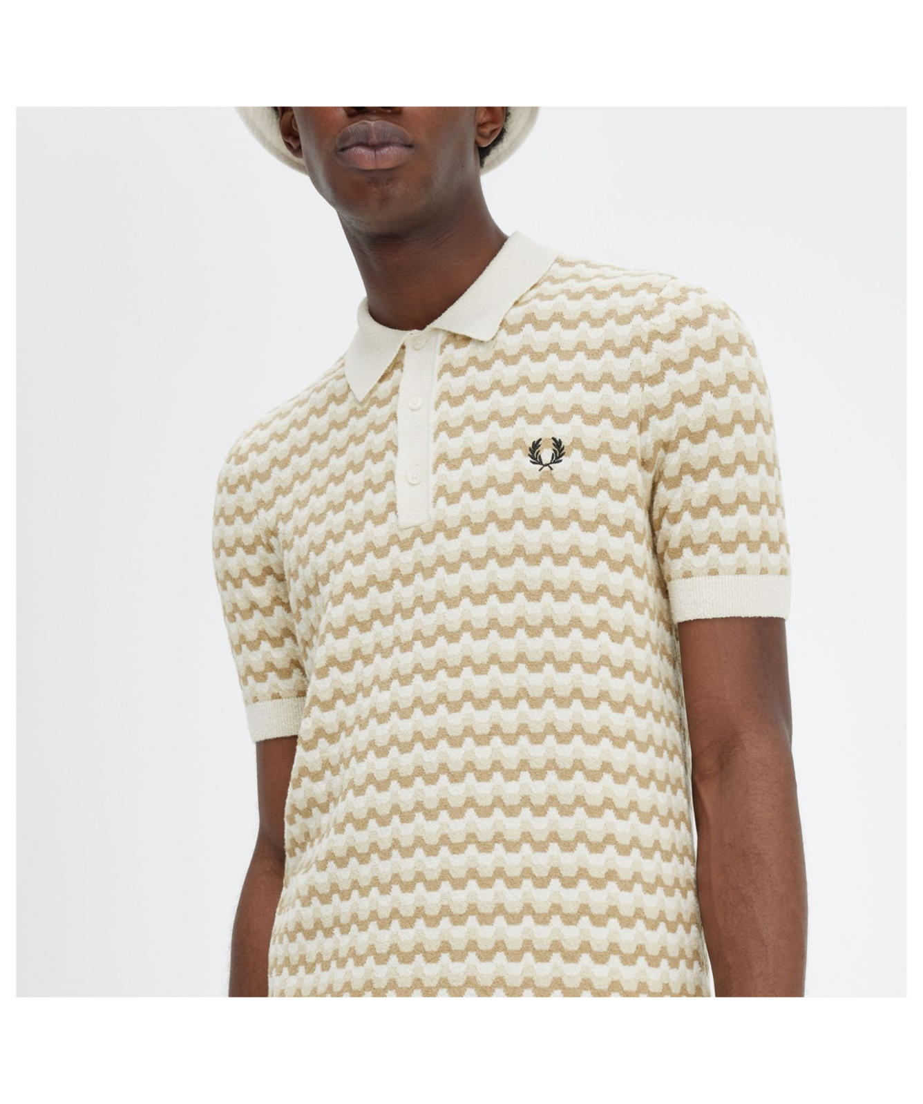 Fred Perry Men's Boucle Jacquard Knitted Shirt | Natural - K7636