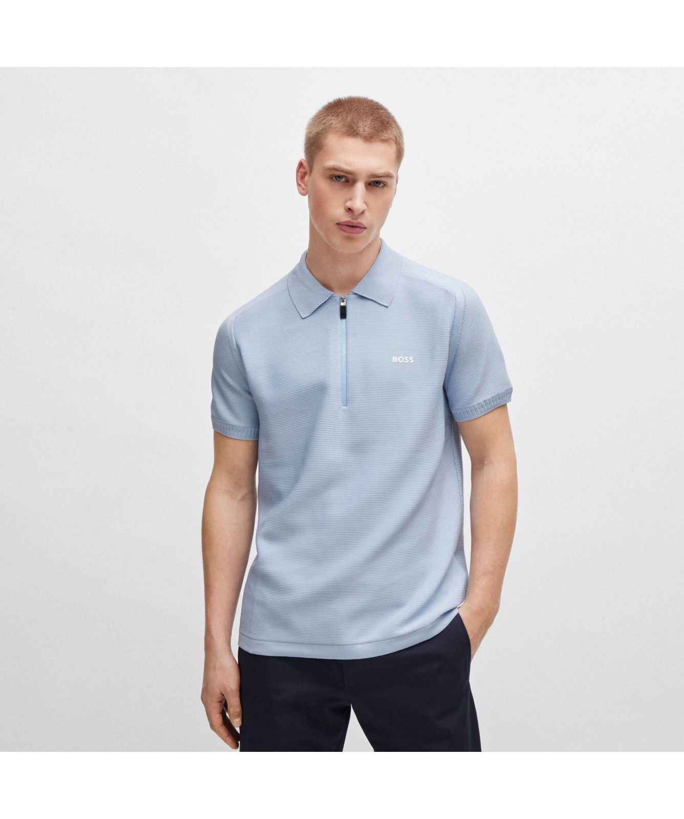 BOSS Men's Zayno Zip Short Sleeve Sweater | Mint or Sky Blue