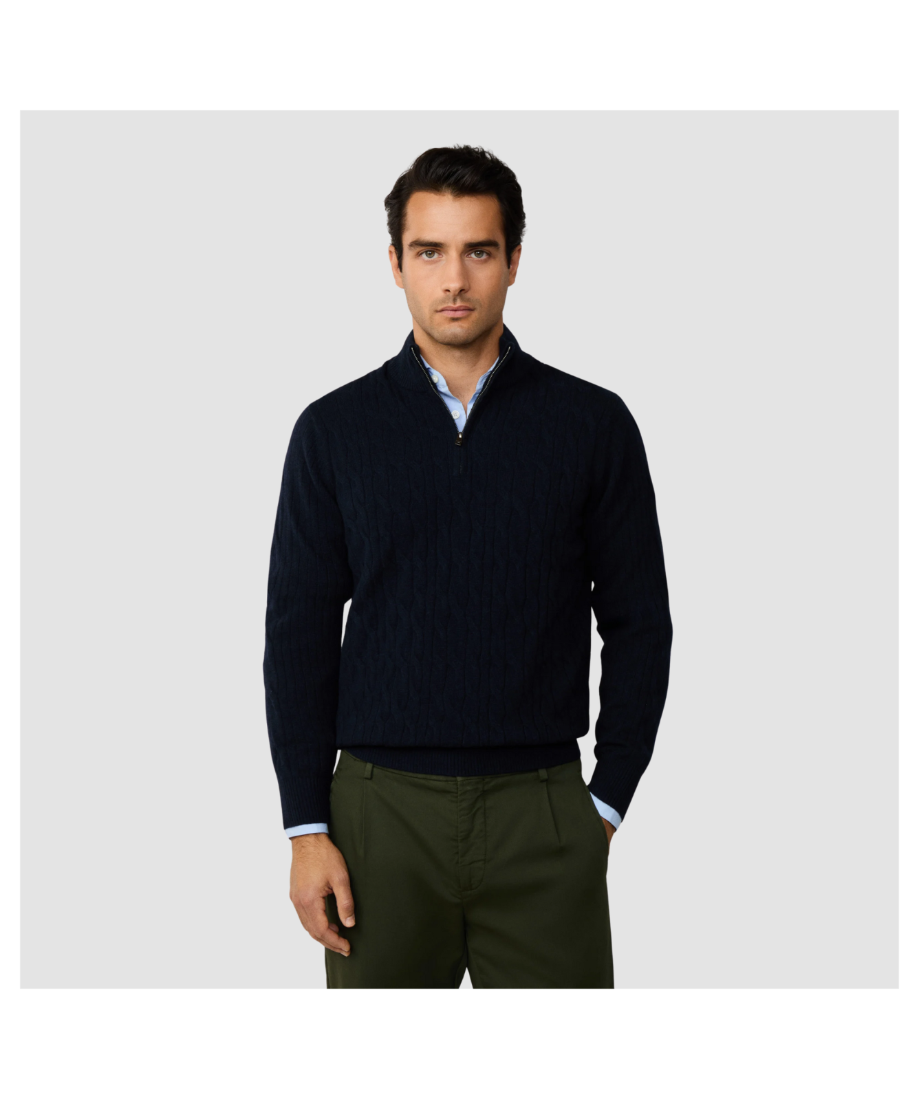 Hackett London Knitwear | Lambswool Cable Quarter Zip Jumper