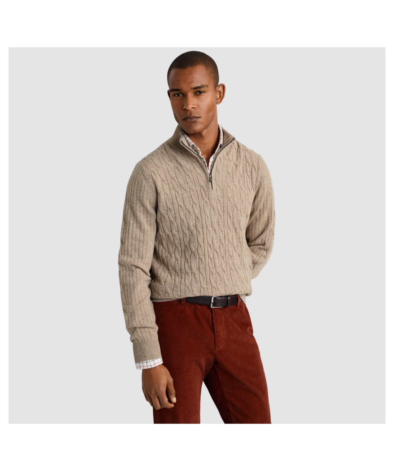 Hackett London Knitwear | Lambswool Cable Quarter Zip Jumper