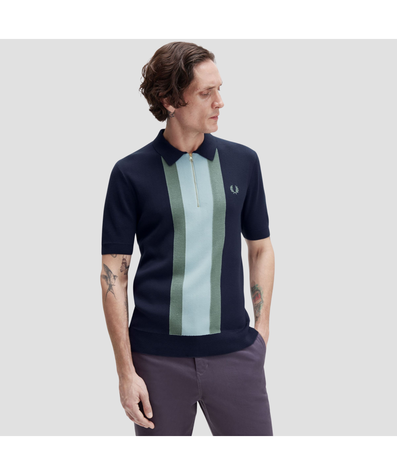 Fred Perry Knitted Polo Shirt Textured Stripe Knitted Shirt