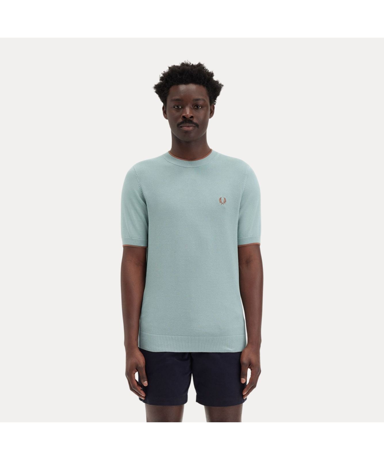 Fred Perry Textured Knitted Front Crew Neck T-Shirt | Sage-K7642