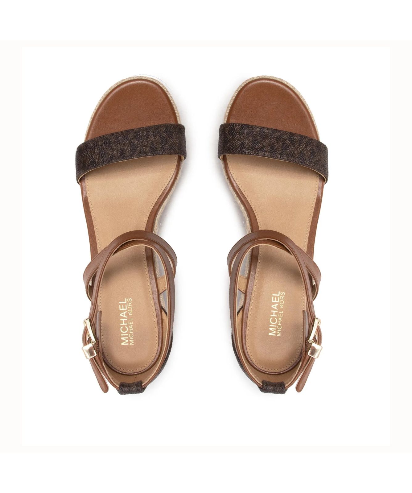 Michael Kors Sandals Brown Aubrey Logo And Leather T-Strap Sandal