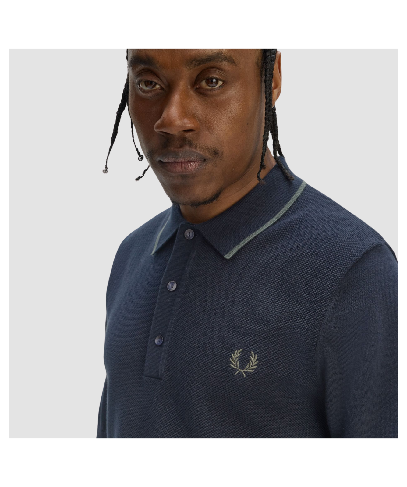 Fred Perry Pique Stitch Knitted Polo - Blue & Navy | Kular Fashion