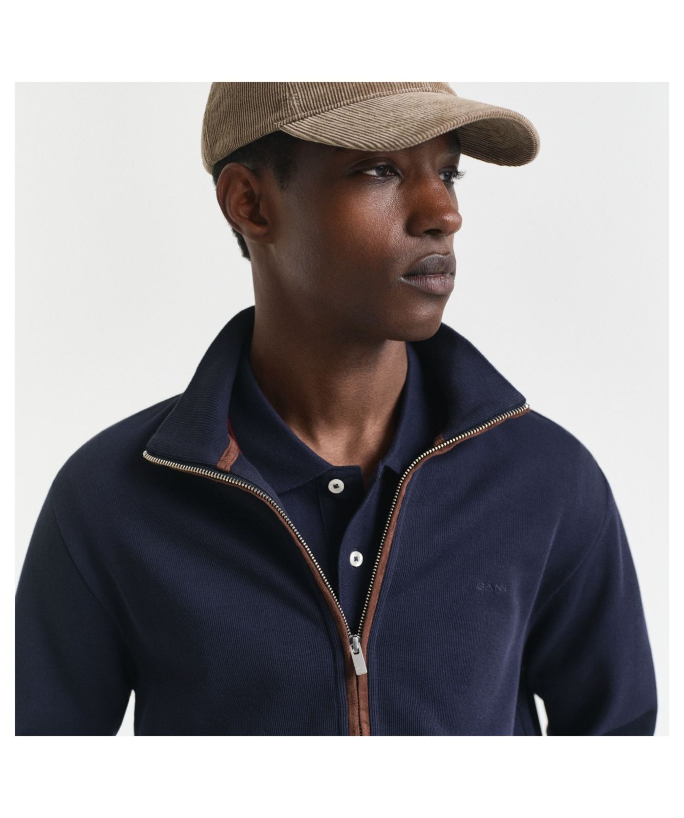 GANT Sacker Rib Full-Zip Cardigan | Evening Blue - 2028042-433