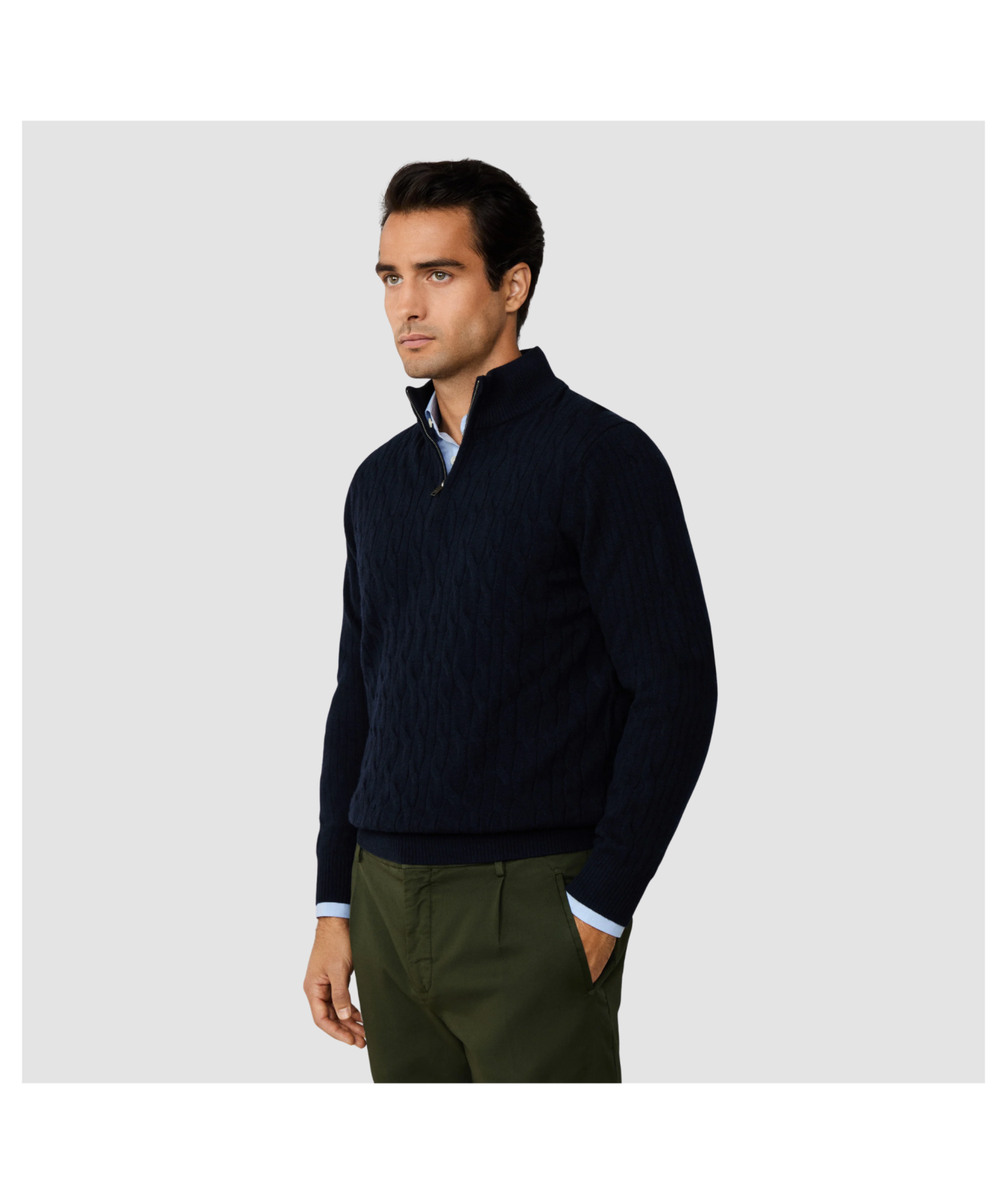 Hackett London Knitwear | Lambswool Cable Quarter Zip Jumper