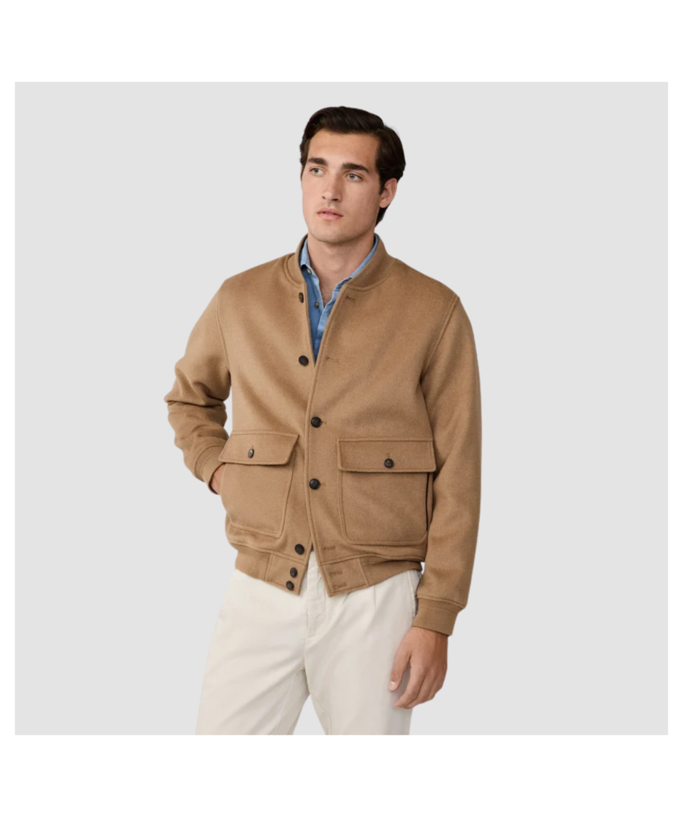 Hackett Ribbed Collar Bomber Jacket Camel