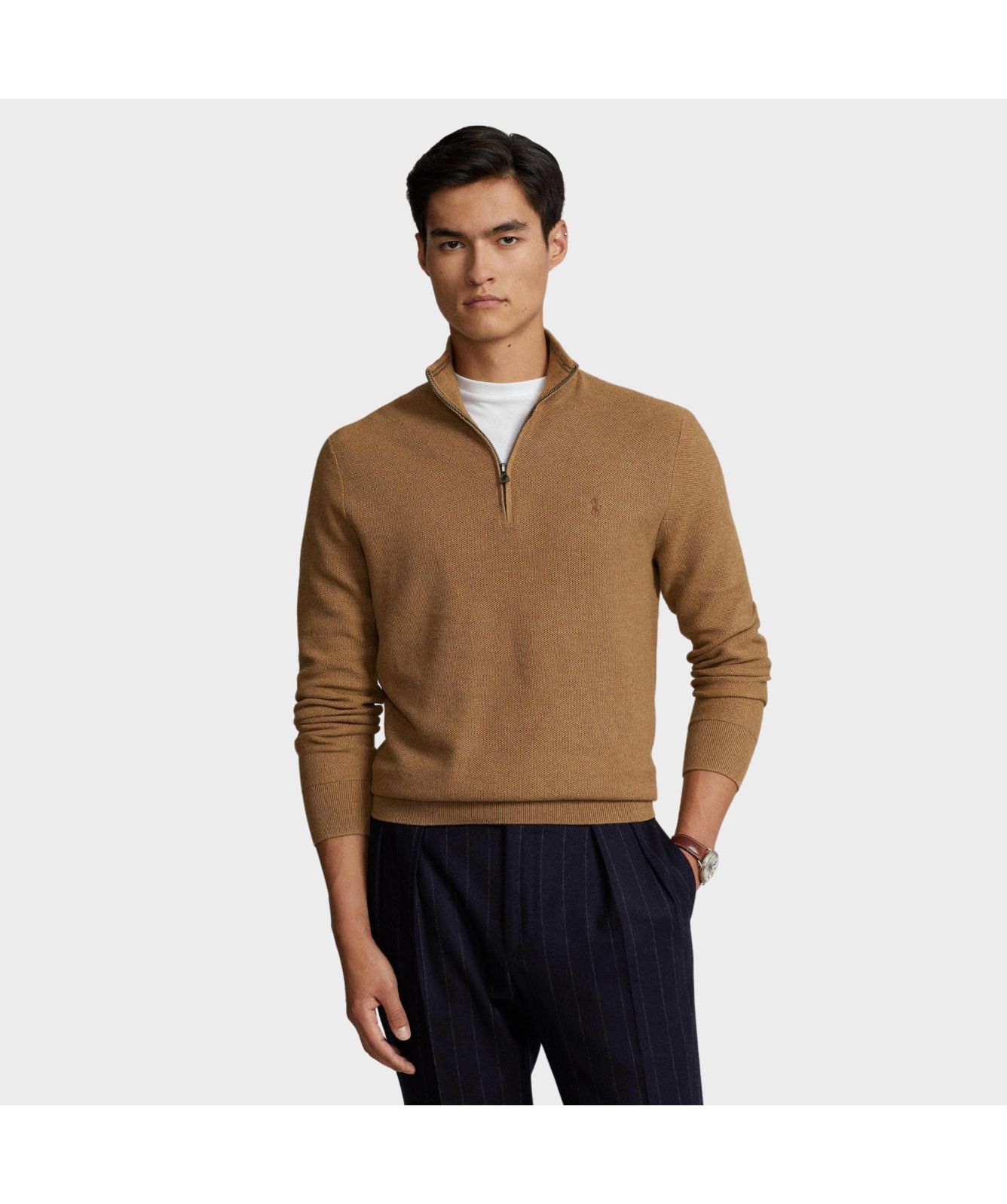 Polo Ralph Lauren Honeycomb Texture ¼ Zip Jumper | brown