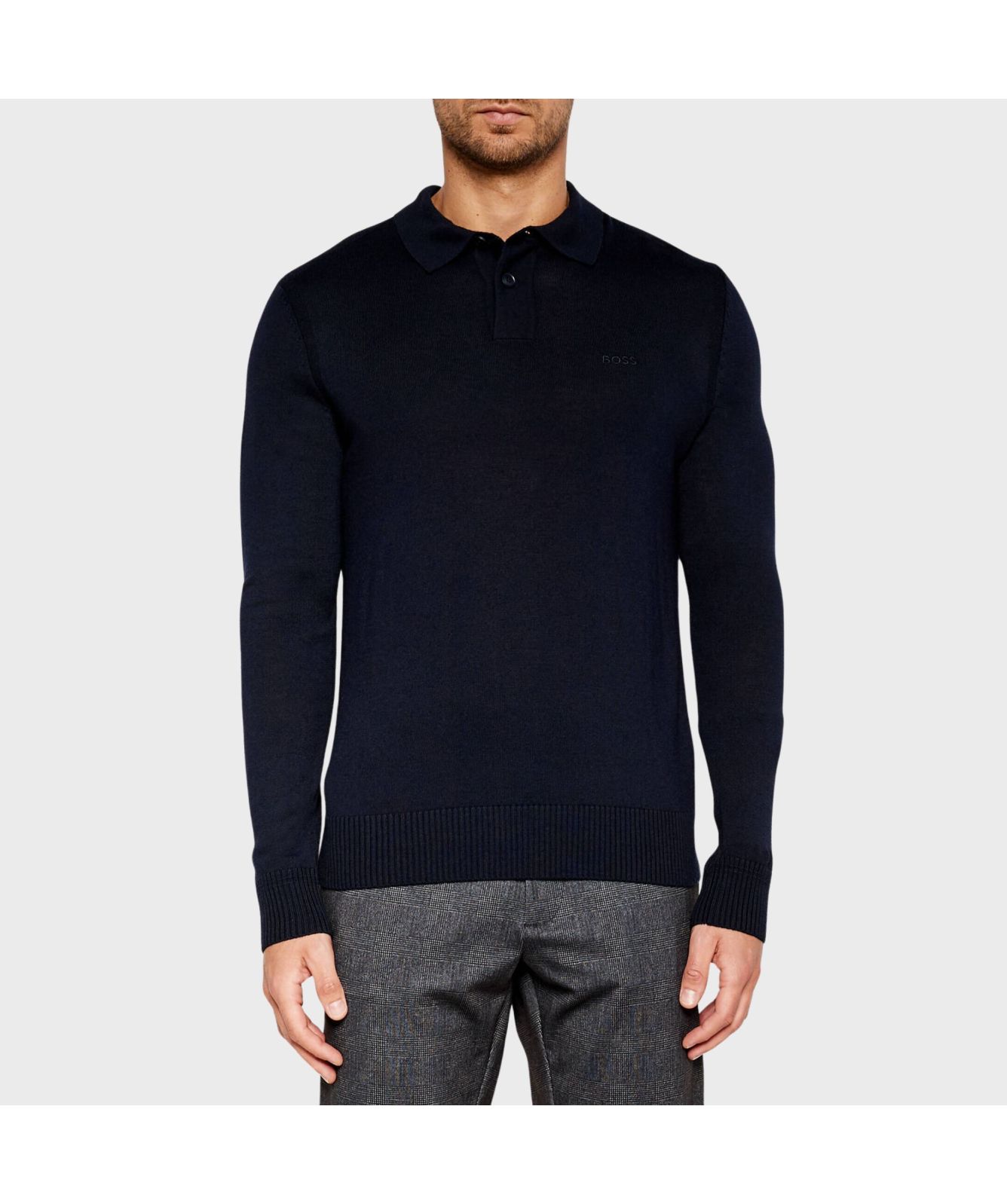 Navy Hugo Boss Knitted Polo Boss Avac Knit Polo Jumper Cream