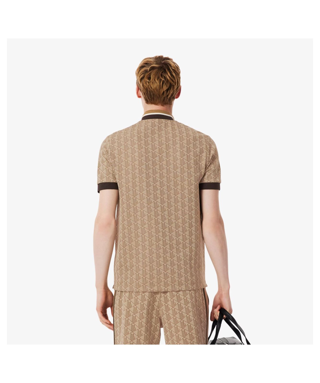 Lacoste Classic Fit Monogram Jacquard Polo Shirt | Beige/Brown 