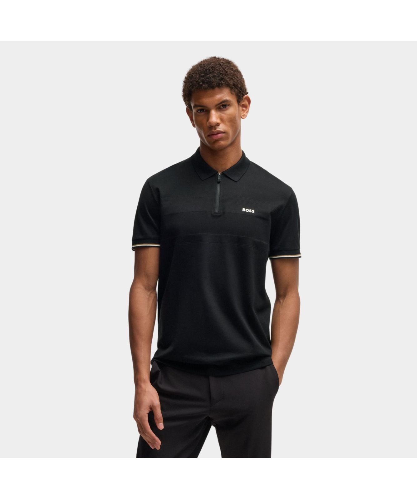 Boss Structured Cotton Philix Pima Polo Shirt | Black - 50538177