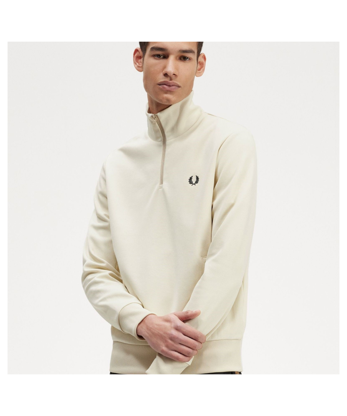 Fred Perry Men's Quarter Zip Track Top | Black or Cream J5554