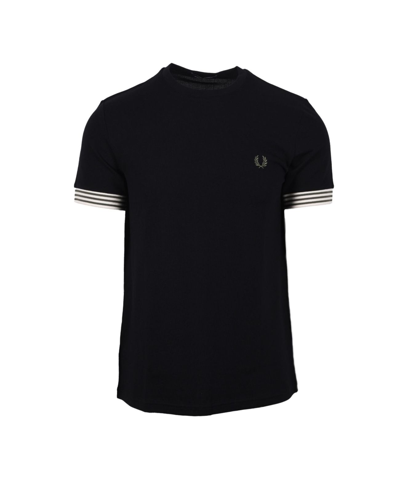 ◇FRED PERRY◇ Sharp Striped Cuff T-Shirt R96 AFPM2437707R96 Fred Perry Striped Cuff T-Shirt | Sand-M7707-R96-Black-198