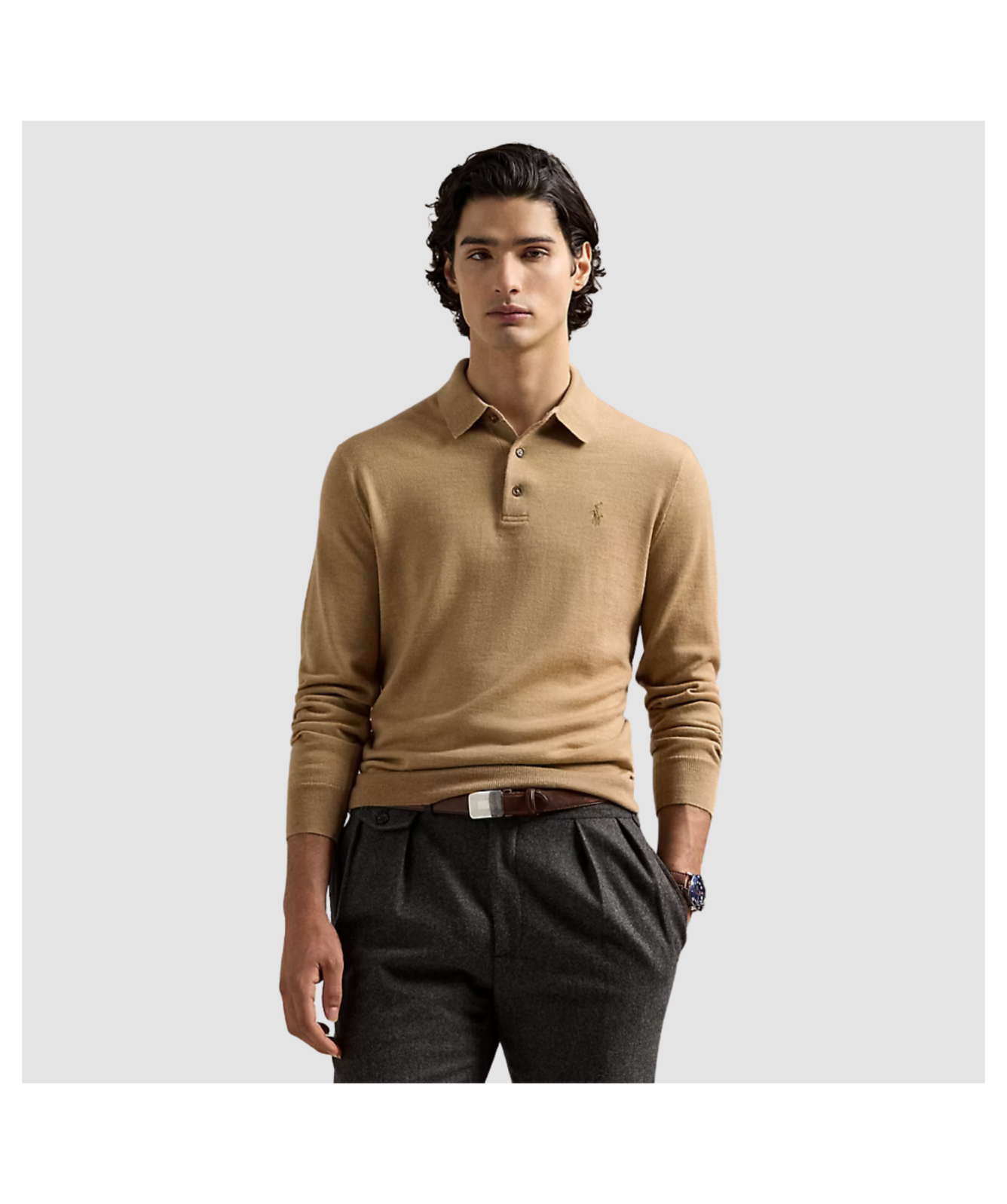 Polo Ralph Lauren Jumper | Wool Polo-Collar Jumper | Camel Melange